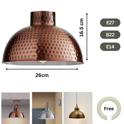 Hammered Dome Lamp Shade 26 cm – Easy Fit, 4 Metal Finishes - photo 2