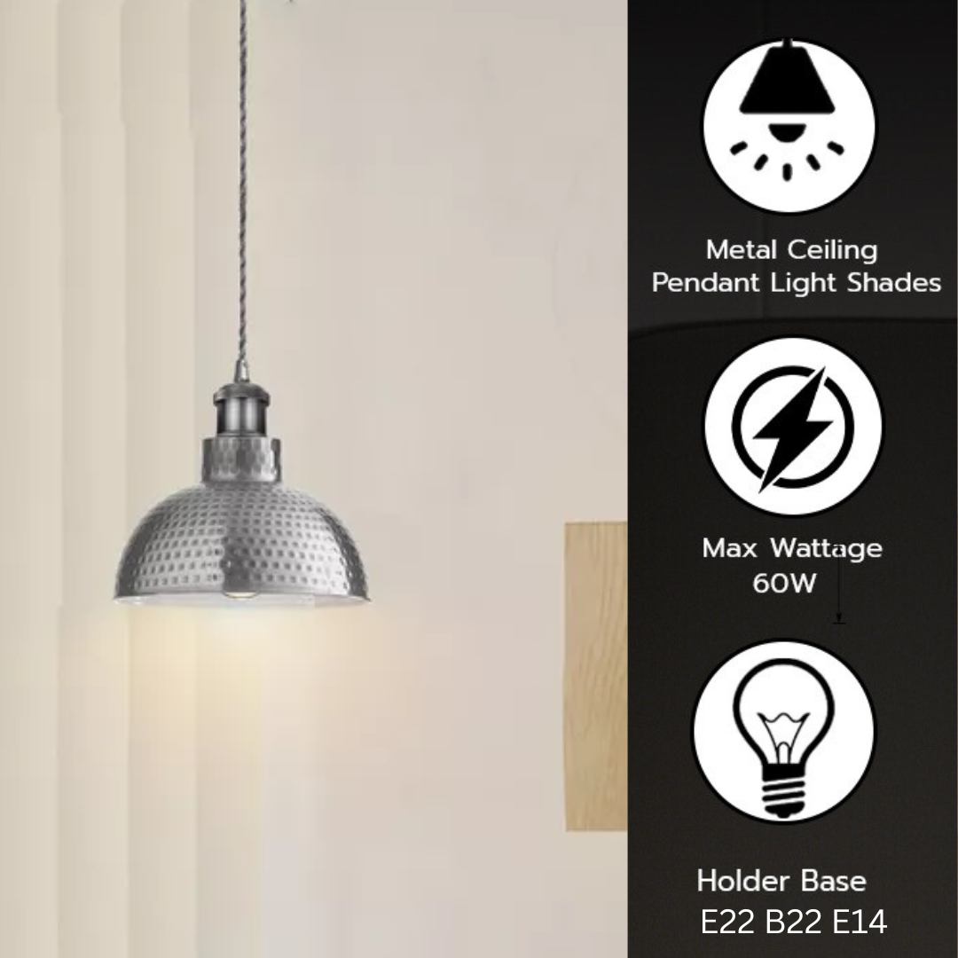 Hammered Dome Lamp Shade 26 cm – Easy Fit, 4 Metal Finishes - photo 3