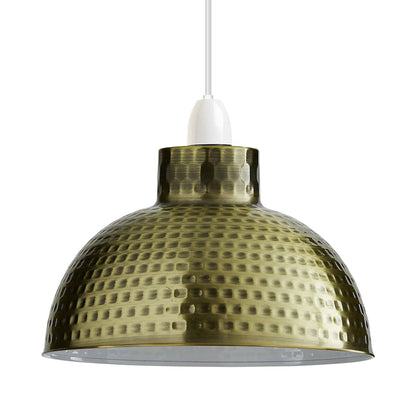 Hammered Dome Lamp Shade 26 cm – Easy Fit, 4 Metal Finishes - Single, Green Brass, 26 cm with Reducer Ring