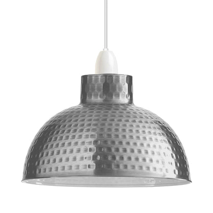 Hammered Dome Lamp Shade 26 cm – Easy Fit, 4 Metal Finishes - Single, Satin Nickel, 26 cm with Reducer Ring