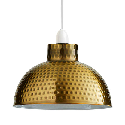 Hammered Dome Lamp Shade 26 cm – Easy Fit, 4 Metal Finishes - Single, Yellow Brass, 26 cm with Reducer Ring