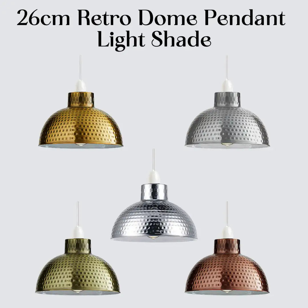 Hammered Dome Lamp Shade 26 cm – Easy Fit, 4 Metal Finishes