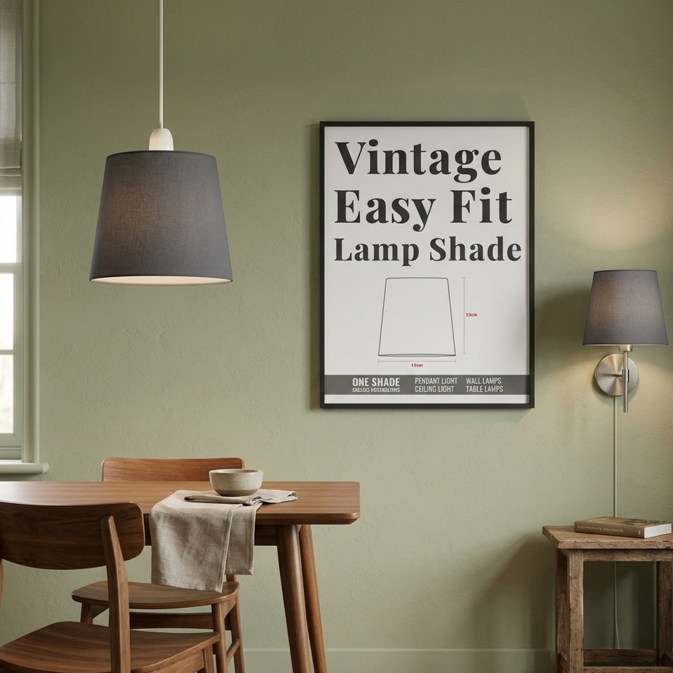Small Cone Lamp Shade 15 cm – Easy Fit, 10 Colours - Grey, 15 cm with Reducer Ring, Single