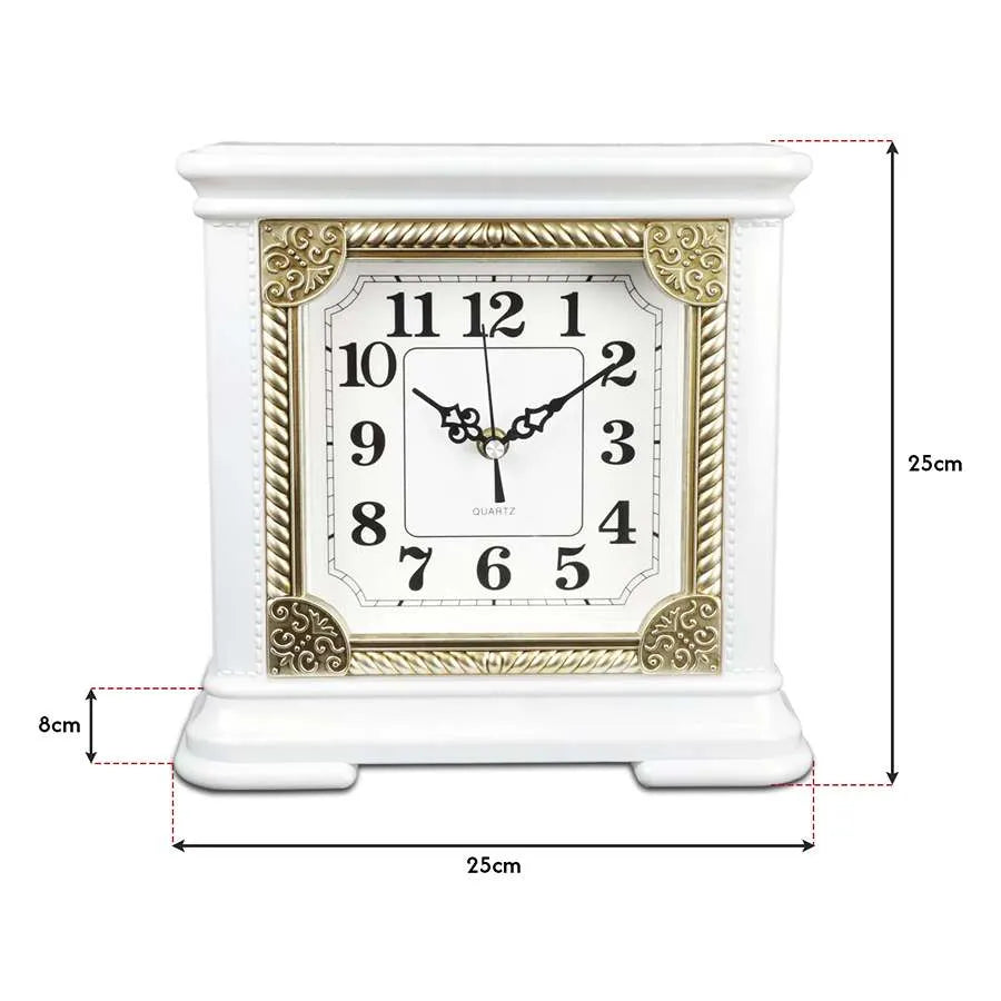 Square Mantel Clock – Gold-Tone Frame, 25 cm, Brown or White - photo 2