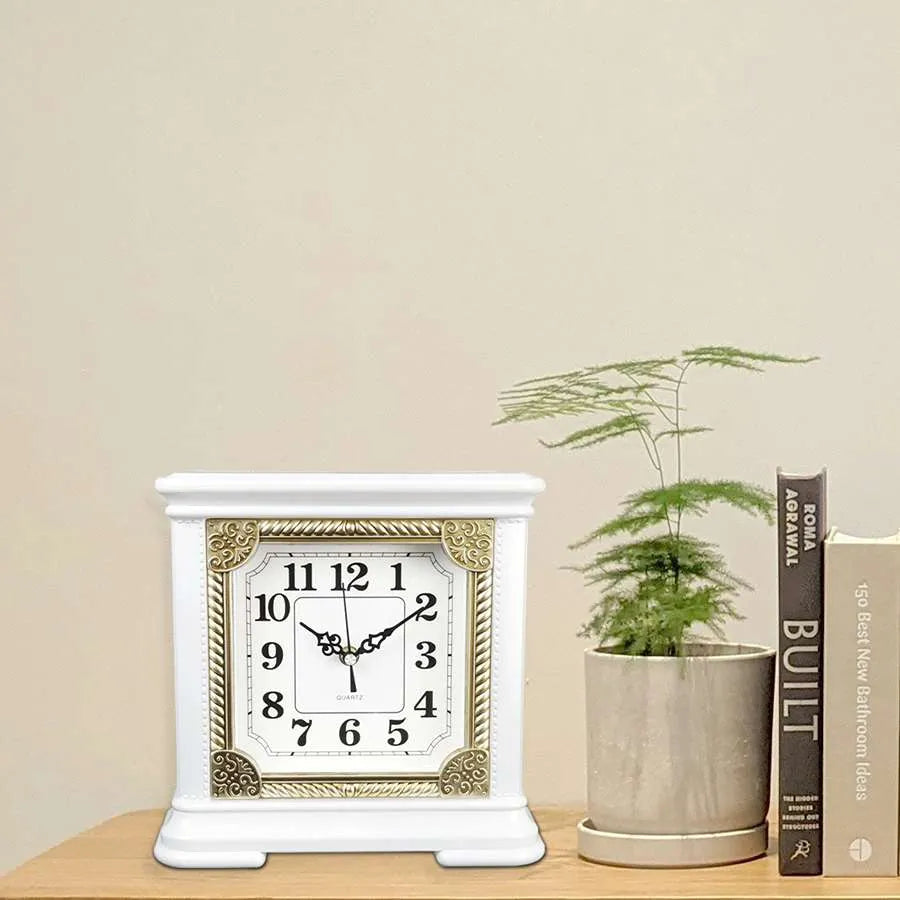 Square Mantel Clock – Gold-Tone Frame, 25 cm, Brown or White - photo 4