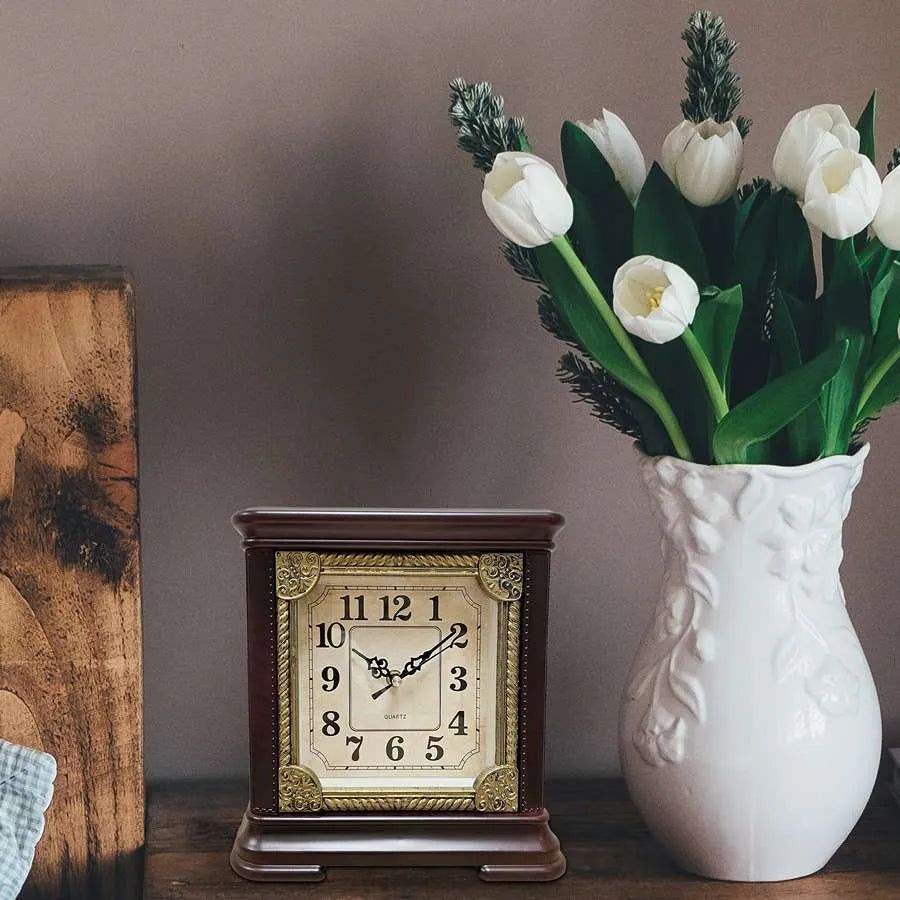 Square Mantel Clock – Gold-Tone Frame, 25 cm, Brown or White - photo 5