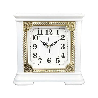 Square Mantel Clock – Gold-Tone Frame, 25 cm, Brown or White - White