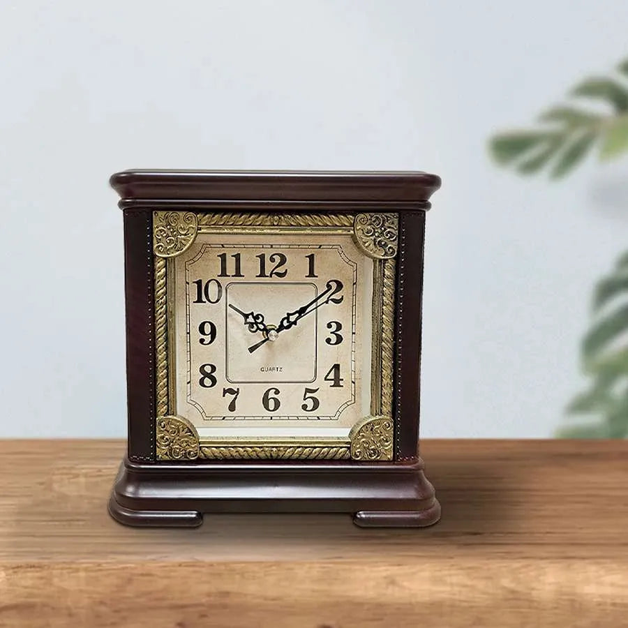 Square Mantel Clock – Gold-Tone Frame, 25 cm, Brown or White