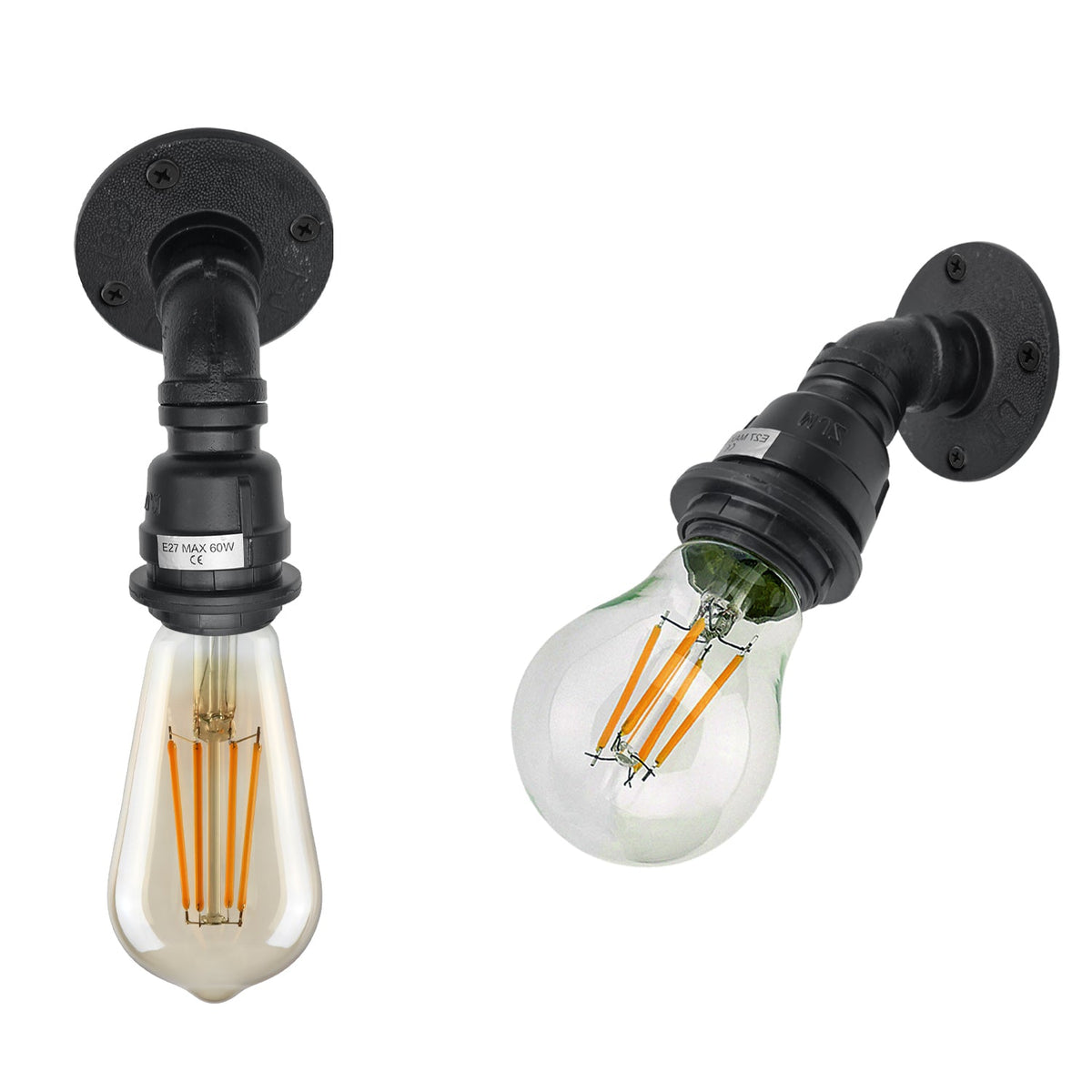 Water Pipe Wall Light Holder – Black, E27, Wall or Ceiling - photo 8