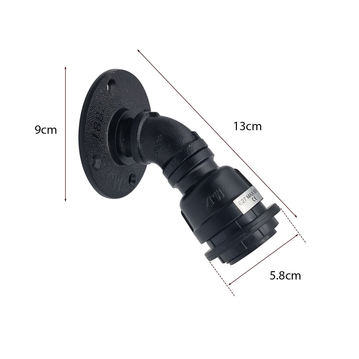 Water Pipe Wall Light Holder – Black, E27, Wall or Ceiling - photo 4
