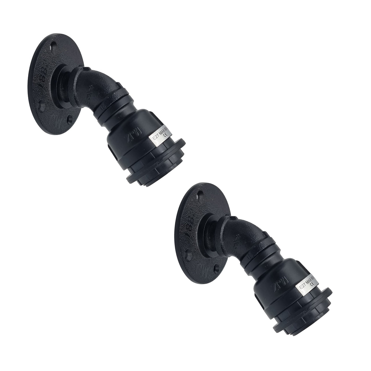 Water Pipe Wall Light Holder – Black, E27, Wall or Ceiling - photo 5