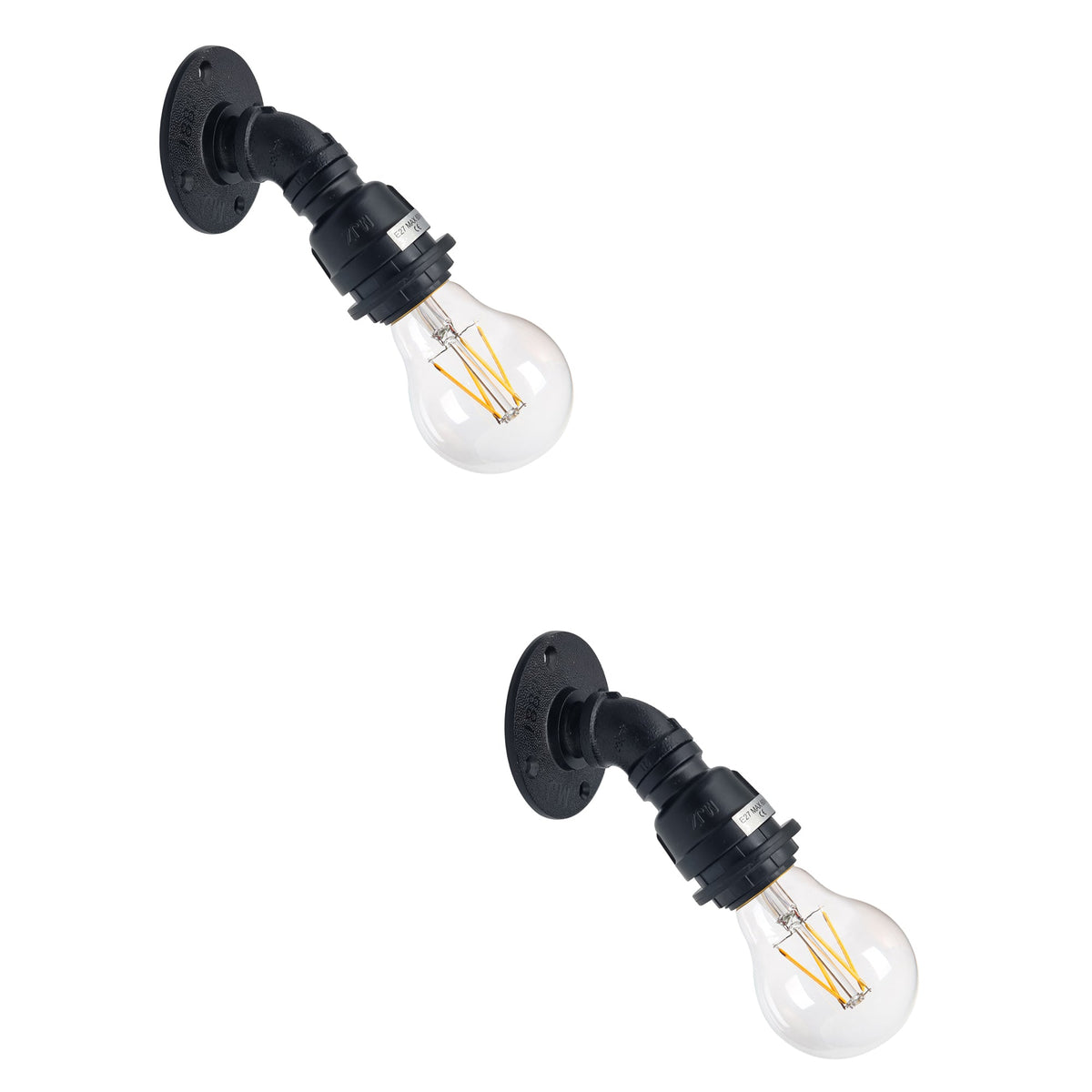 Water Pipe Wall Light Holder – Black, E27, Wall or Ceiling - photo 6