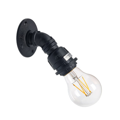 Water Pipe Wall Light Holder – Black, E27, Wall or Ceiling - Black, No Shade, ST64 LED Bulb 4W