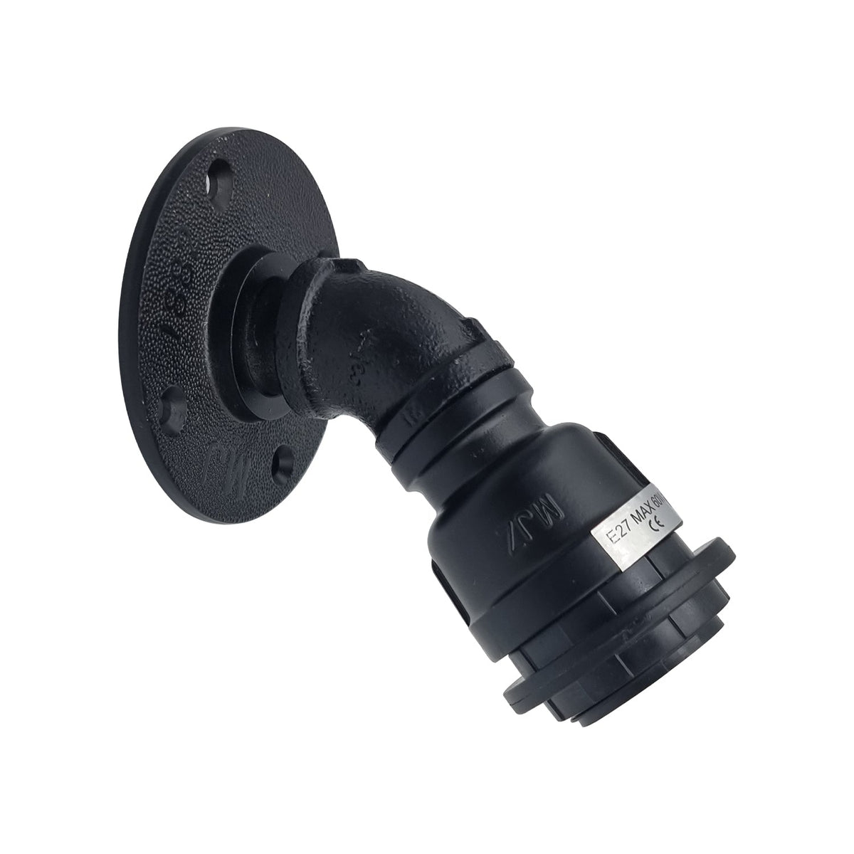 Water Pipe Wall Light Holder – Black, E27, Wall or Ceiling - Black, No Shade, Without Bulb