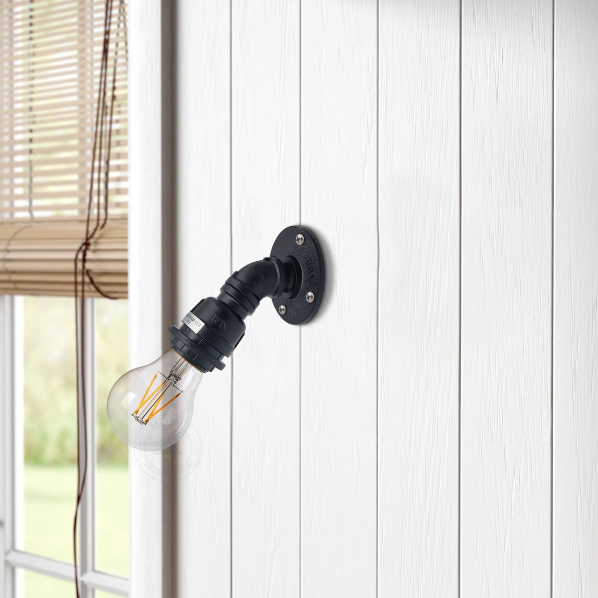 Water Pipe Wall Light Holder – Black, E27, Wall or Ceiling