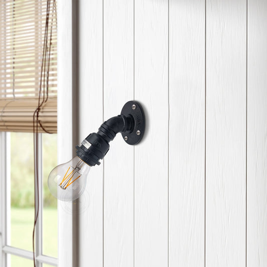 Water Pipe Wall Light Holder – Black, E27, Wall or Ceiling