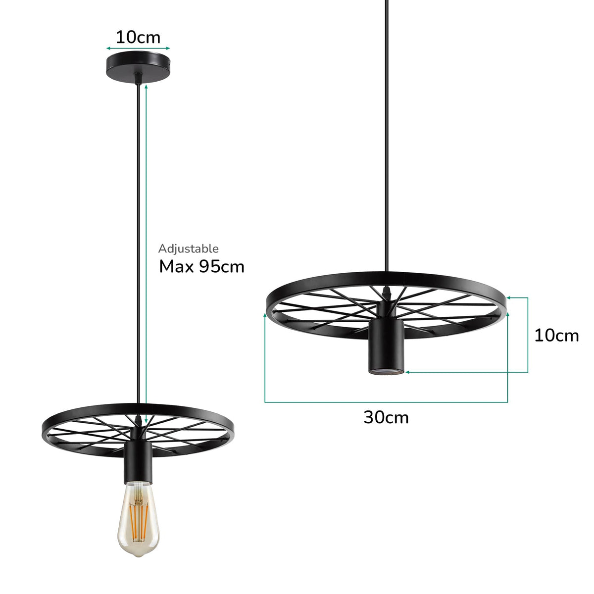 Wagon Wheel Pendant Light – 30 cm, E27, 5 Finishes - photo 2