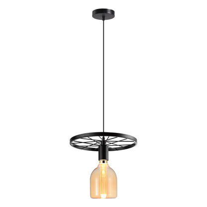 Wagon Wheel Pendant Light – 30 cm, E27, 5 Finishes - Black, No Shade, ED110 LED Bulb 3W