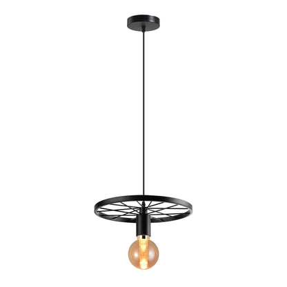 Wagon Wheel Pendant Light – 30 cm, E27, 5 Finishes - Black, No Shade, EG80 LED Bulb 3W