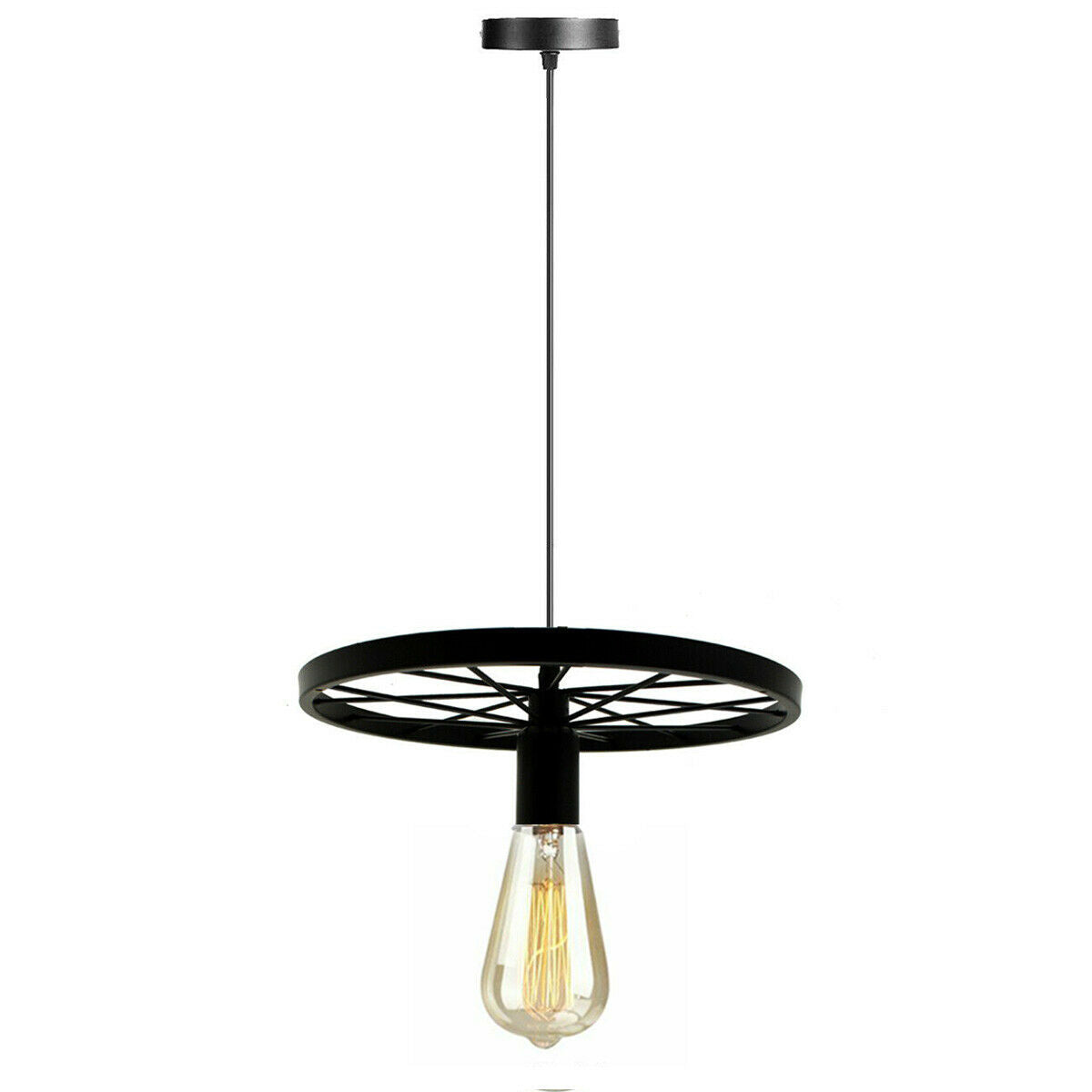 Wagon Wheel Pendant Light – 30 cm, E27, 5 Finishes - Black, No Shade, ST64 LED Bulb 4W