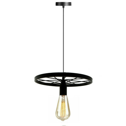 Wagon Wheel Pendant Light – 30 cm, E27, 5 Finishes - Black, No Shade, ST64 LED Bulb 4W