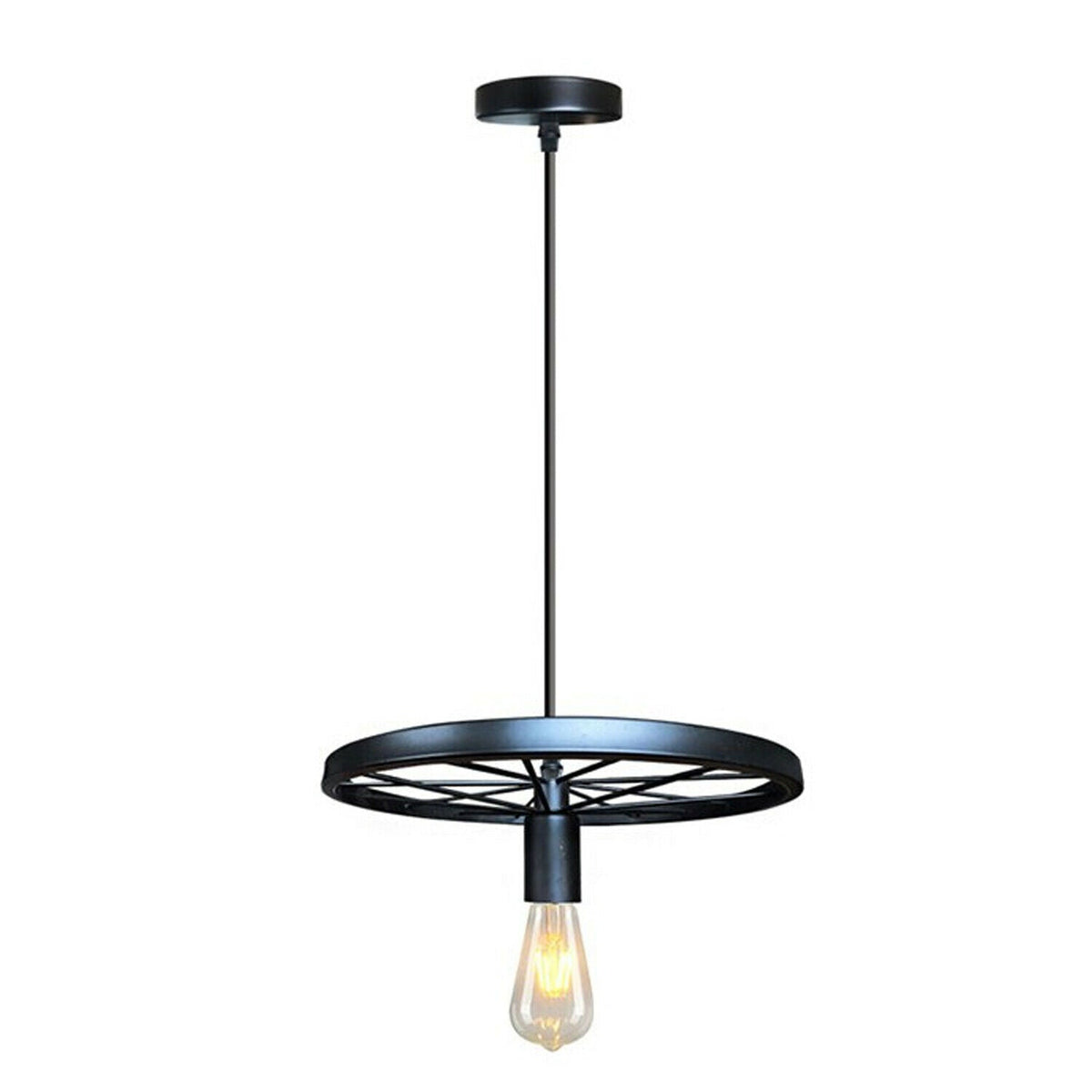 Wagon Wheel Pendant Light – 30 cm, E27, 5 Finishes - Black, No Shade, Without Bulb