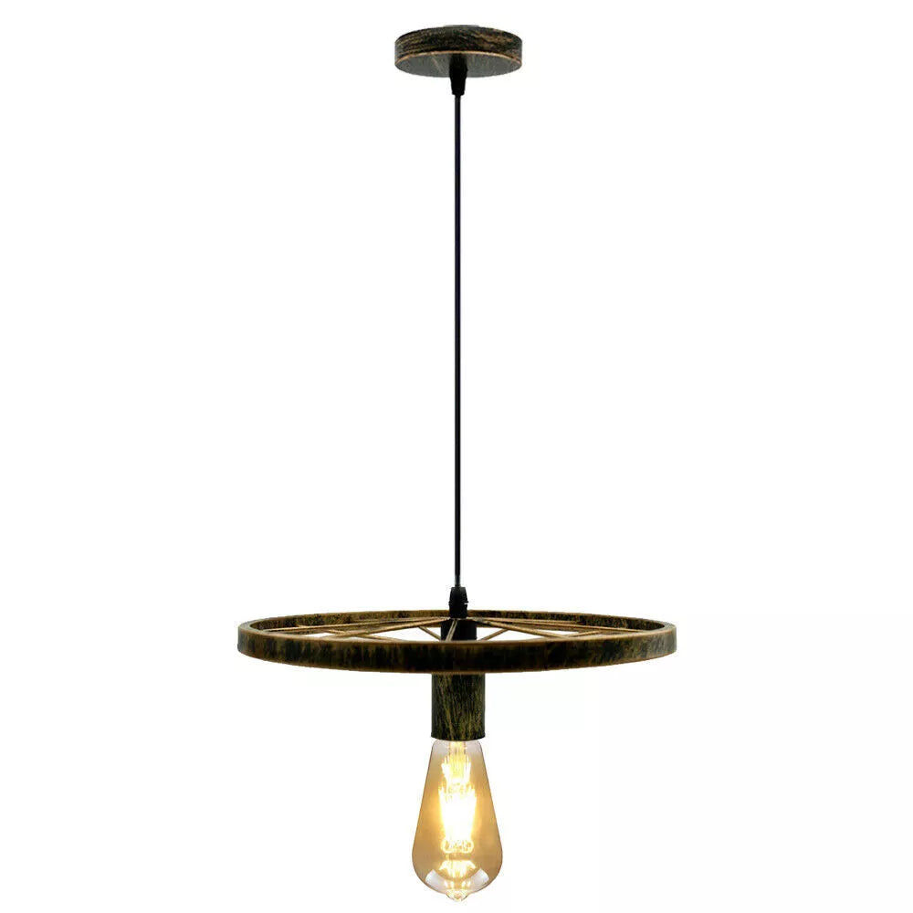 Wagon Wheel Pendant Light – 30 cm, E27, 5 Finishes - Brushed Copper, No Shade, ST64 LED Bulb 4W