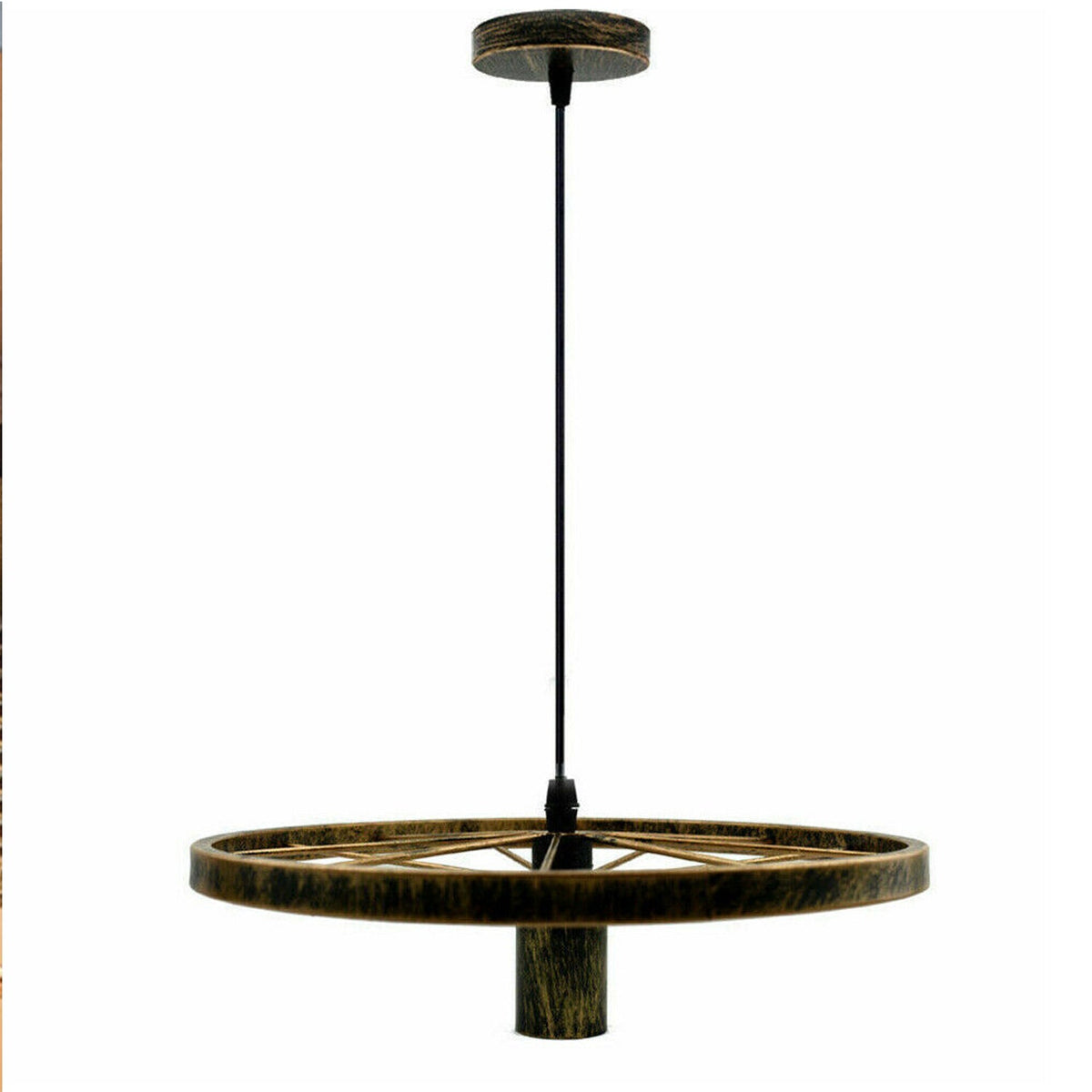Wagon Wheel Pendant Light – 30 cm, E27, 5 Finishes - Brushed Copper, No Shade, Without Bulb