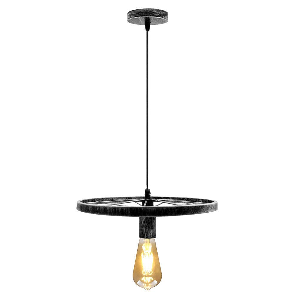 Wagon Wheel Pendant Light – 30 cm, E27, 5 Finishes - Brushed Silver, No Shade, Without Bulb