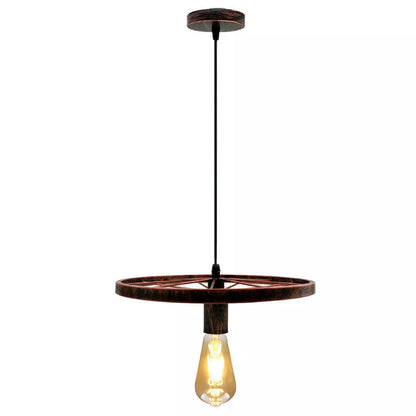 Wagon Wheel Pendant Light – 30 cm, E27, 5 Finishes - Rustic Red, No Shade, ST64 LED Bulb 4W