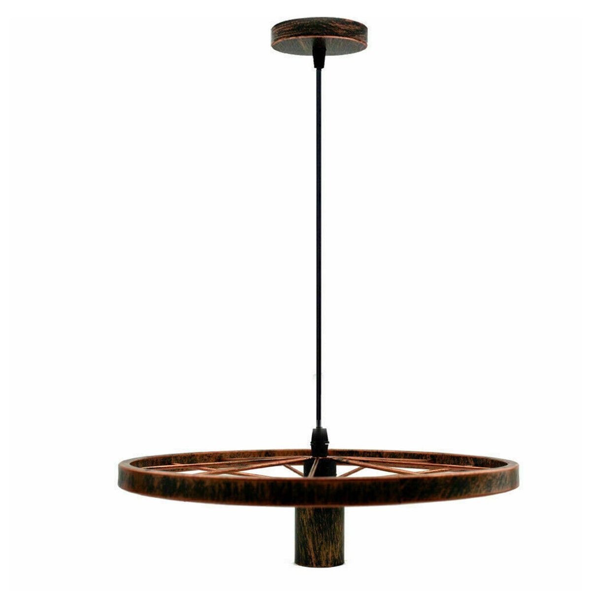 Wagon Wheel Pendant Light – 30 cm, E27, 5 Finishes - Rustic Red, No Shade, Without Bulb