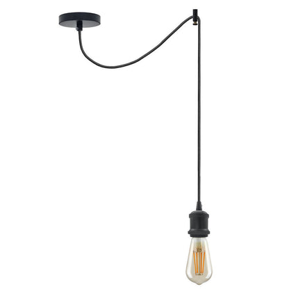 Swag or Pulley Pendant Light – 2 m Cable, Hook or Rise & Fall Dome, E27 - Without Bulb, Black, Swag with Black Hook