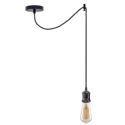 Swag or Pulley Pendant Light – 2 m Cable, Hook or Rise & Fall Dome, E27 - Without Bulb, Shiny Black, Swag with Black Hook