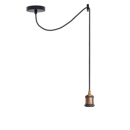 Swag or Pulley Pendant Light – 2 m Cable, Hook or Rise & Fall Dome, E27 - Without Bulb, Yellow Brass, Swag with Black Hook