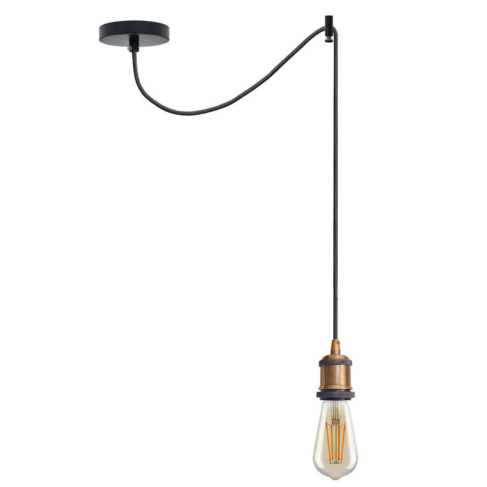 Swag or Pulley Pendant Light – 2 m Cable, Hook or Rise & Fall Dome, E27 - Without Bulb, Yellow Brass, Swag with Brass Hook