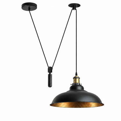 Rise and Fall Pendant Light – 32 cm Gloss Metal Shade, 10 Colours - Yellow Brass, Gloss Metal 32 cm Black & Gold, Without Bulb