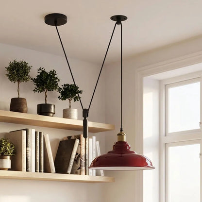 Rise and Fall Pendant Light – 32 cm Gloss Metal Shade, 10 Colours - Yellow Brass, Gloss Metal 32 cm Burgundy, Without Bulb