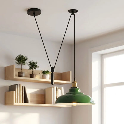 Rise and Fall Pendant Light – 32 cm Gloss Metal Shade, 10 Colours - Yellow Brass, Gloss Metal 32 cm Green, Without Bulb