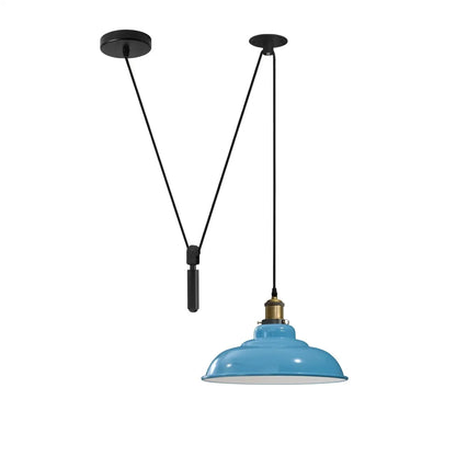 Rise and Fall Pendant Light – 32 cm Gloss Metal Shade, 10 Colours - Yellow Brass, Gloss Metal 32 cm Light Blue, Without Bulb