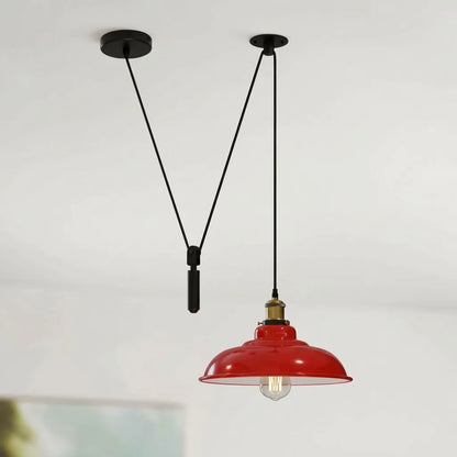 Rise and Fall Pendant Light – 32 cm Gloss Metal Shade, 10 Colours - Yellow Brass, Gloss Metal 32 cm Red, Without Bulb
