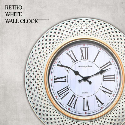 Retro White Lattice Wall Clock – 40.6 cm, Roman Numerals, Gold-Tone Ring - photo 4