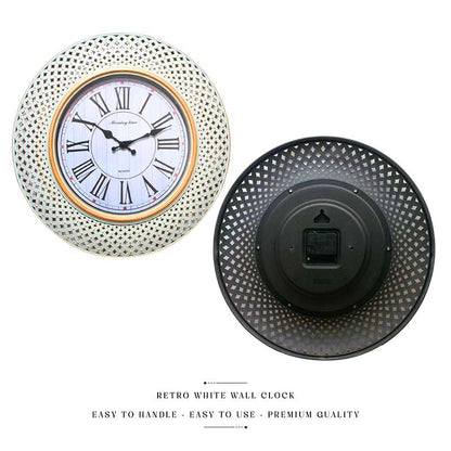 Retro White Lattice Wall Clock – 40.6 cm, Roman Numerals, Gold-Tone Ring - photo 6