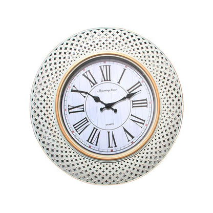 Retro White Lattice Wall Clock – 40.6 cm, Roman Numerals, Gold-Tone Ring