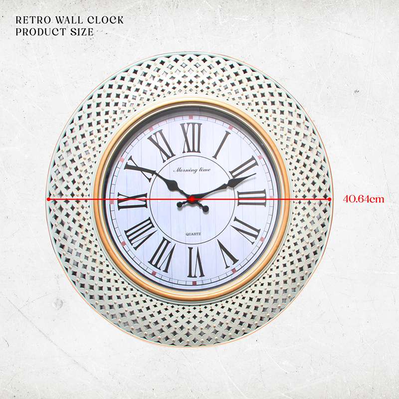 Retro White Lattice Wall Clock – 40.6 cm, Roman Numerals, Gold-Tone Ring - photo 7