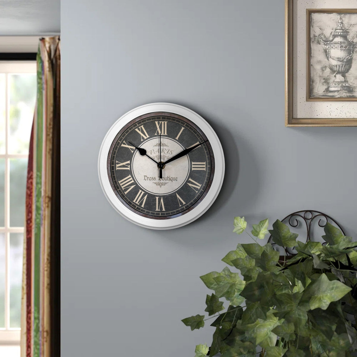 Vintage Roman Numeral Wall Clock – 23 cm, White Frame, Dark Dial - photo 3