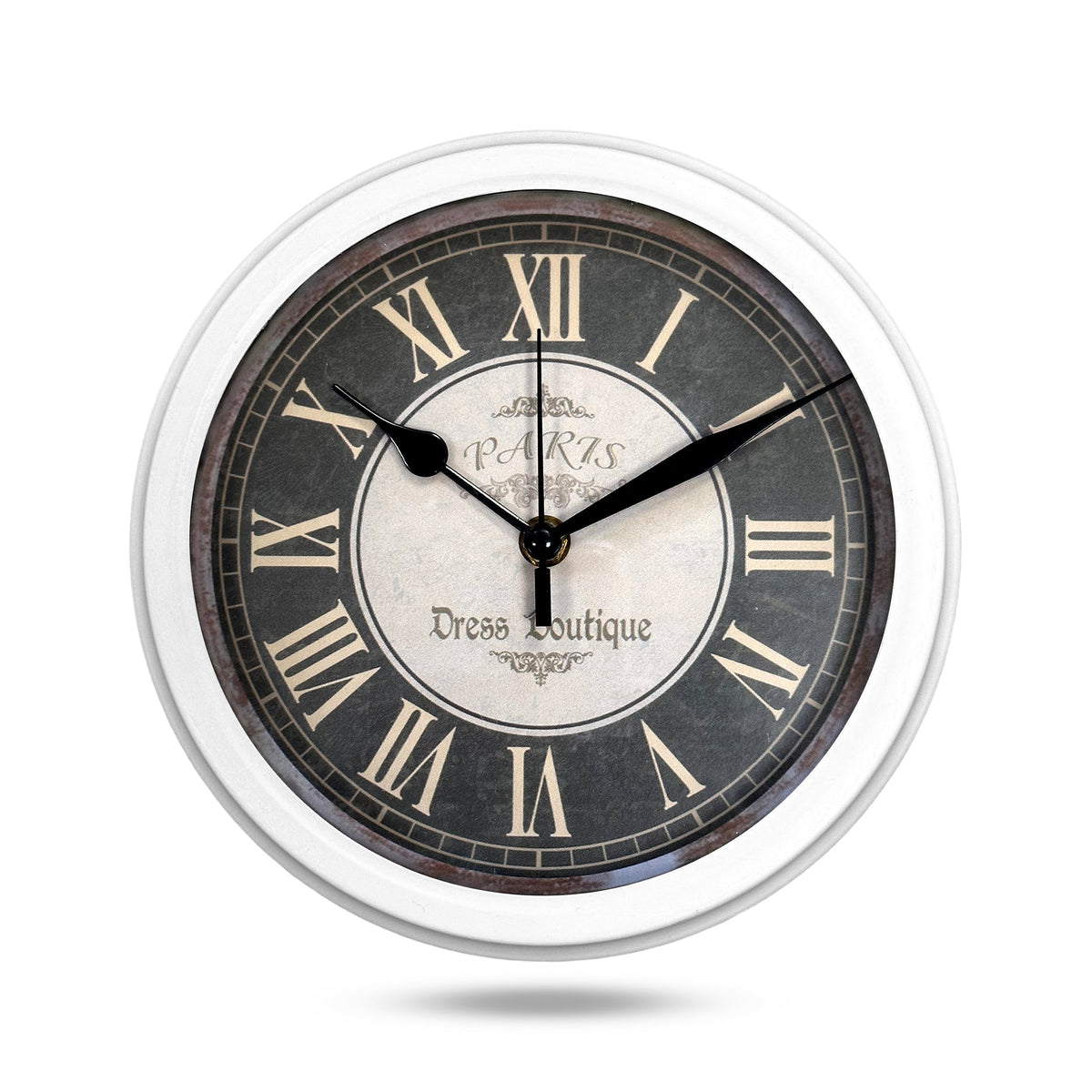 Vintage Roman Numeral Wall Clock – 23 cm, White Frame, Dark Dial