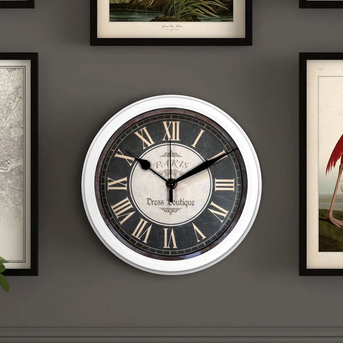 Vintage Roman Numeral Wall Clock – 23 cm, White Frame, Dark Dial - photo 2