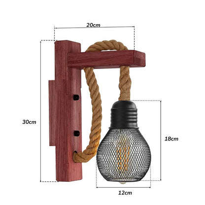 Rope & Wood Wall Light with Mesh Cage – Hemp, E27 - photo 2