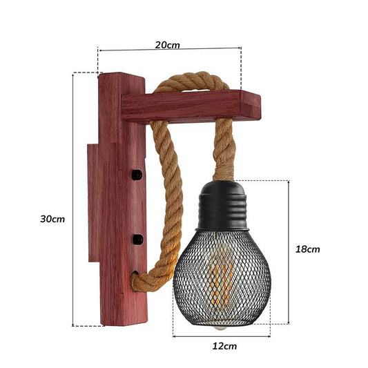 Rope & Wood Wall Light with Mesh Cage – Hemp, E27 - photo 2