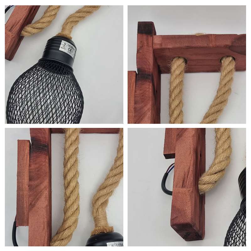 Rope & Wood Wall Light with Mesh Cage – Hemp, E27 - photo 6